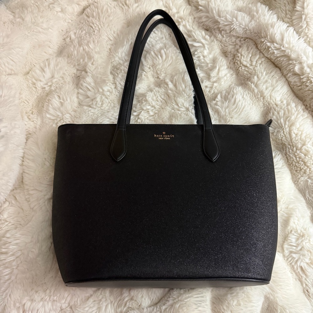 Kate Spade New York Black Glimmer Zip Top Tote Bag